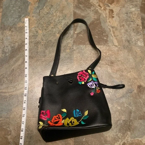 Betsey Johnson black and multi floral embroidered bag - Picture 3 of 5